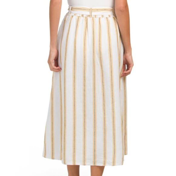 Cynthia Rowley Women's Midi Skirt Linen Yellow White Striped Print Size S - Picture 7 of 15